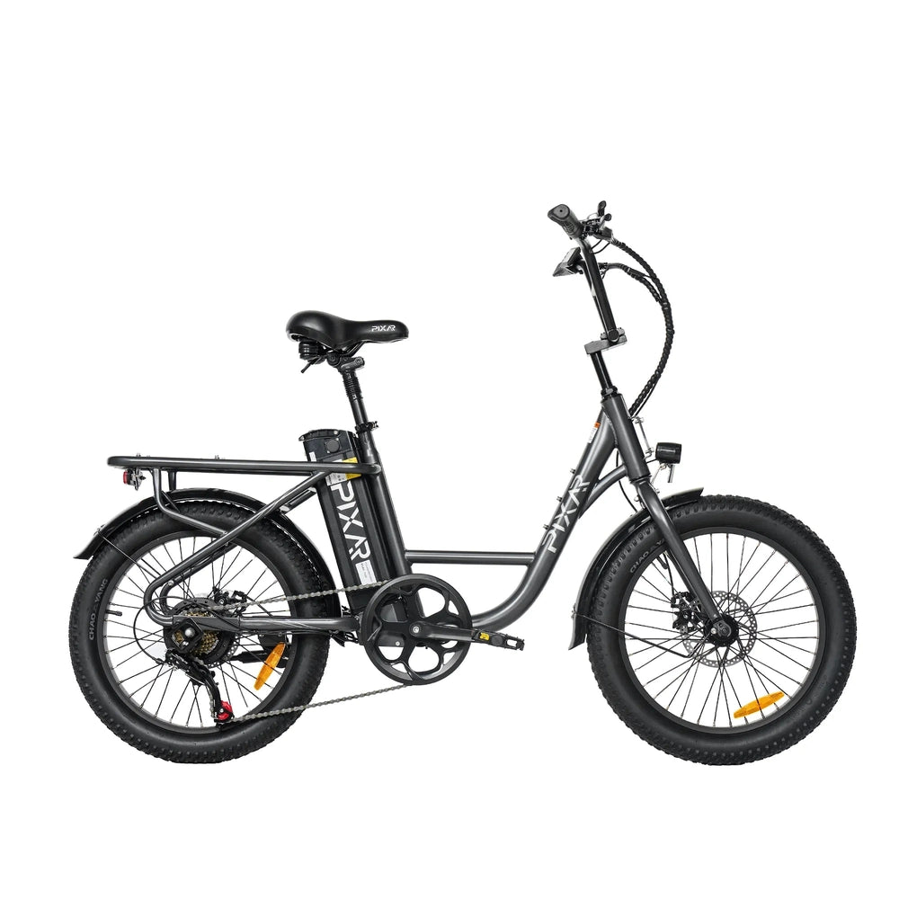 PIXAR Fun1 350W Fat Tire Electric Bike – 36V 10.4Ah Battery, 20"x3" Tires, Shimano 7-Speed, Front Suspension