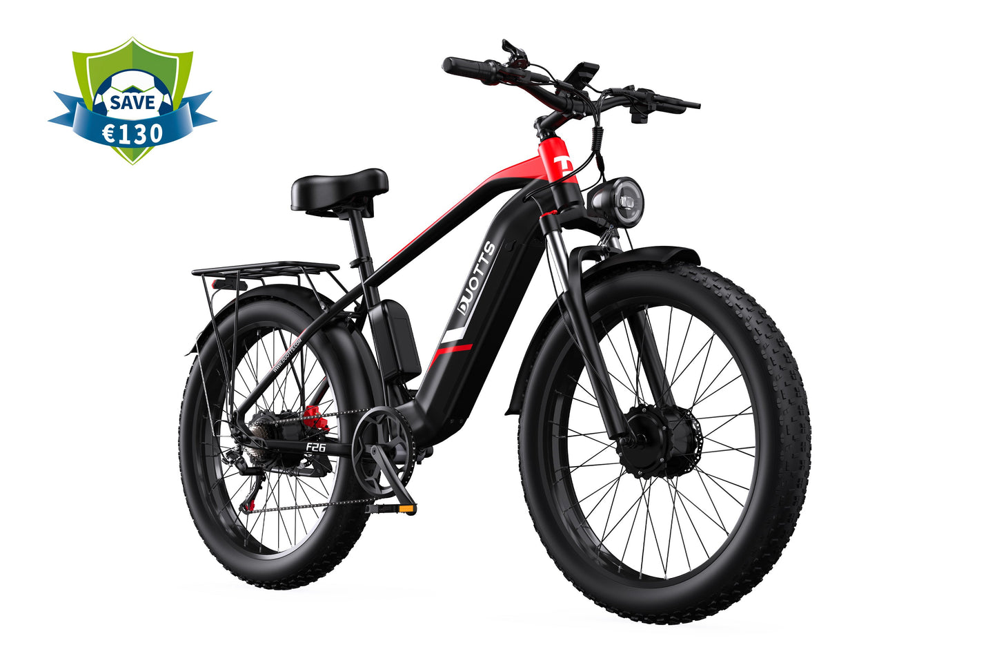 DUOTTS F26 Pro Dual-Motor Electric Bike: 48V 750W*2 Motors, Samsung 48V 20AH Battery, Shimano 7-Speed, Hydraulic Brakes, 65NM Torque, LCD Display, Bluetooth Connectivity, Aluminum Alloy Frame