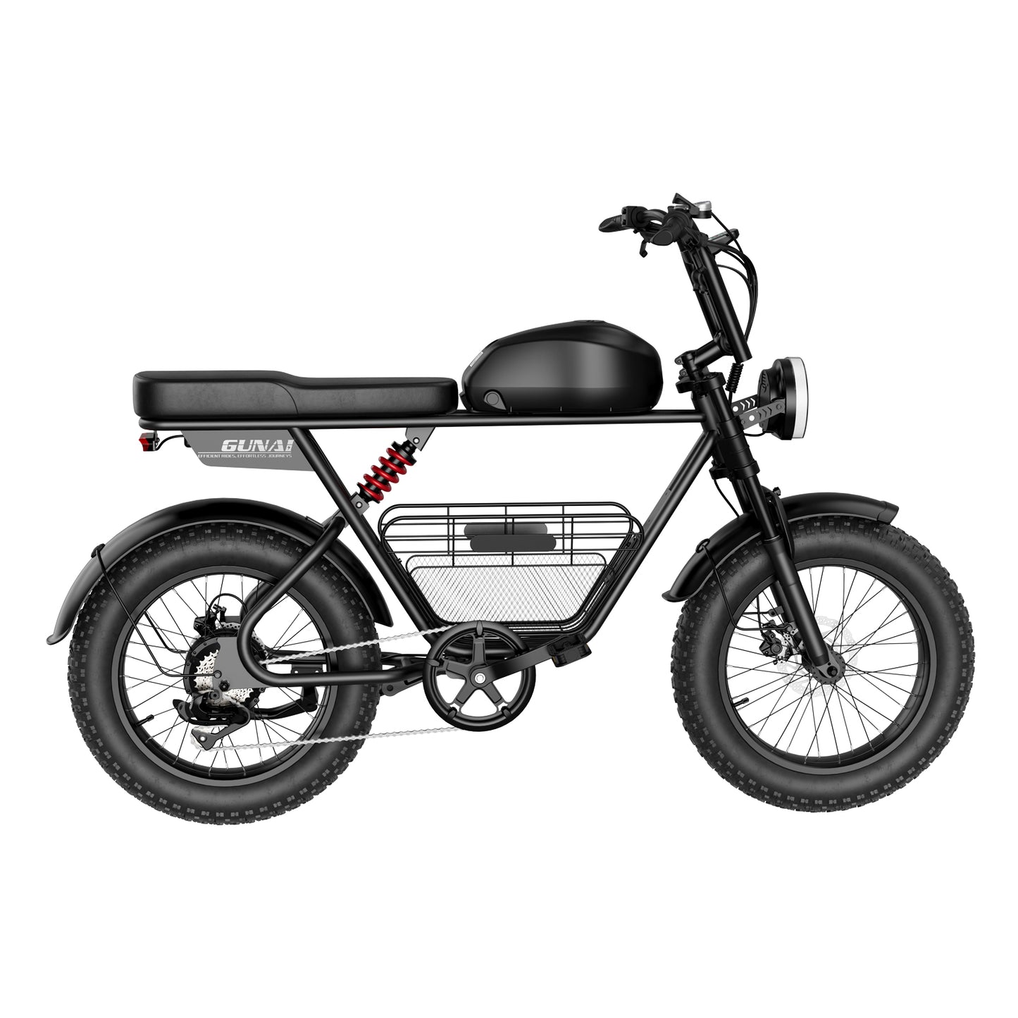 GUNAI-T Electric Bike: 1000W Geared Hub Motor, 48V 21AH Battery, 60-90KM Range, Shimano 7-Speed, Dual Suspension, Hydraulic Disc Brakes, 20x4-inch Tires, 150KG Load Capacity, LED Display