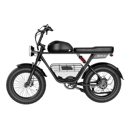 GUNAI-T Electric Bike: 1000W Geared Hub Motor, 48V 21AH Battery, 60-90KM Range, Shimano 7-Speed, Dual Suspension, Hydraulic Disc Brakes, 20x4-inch Tires, 150KG Load Capacity, LED Display