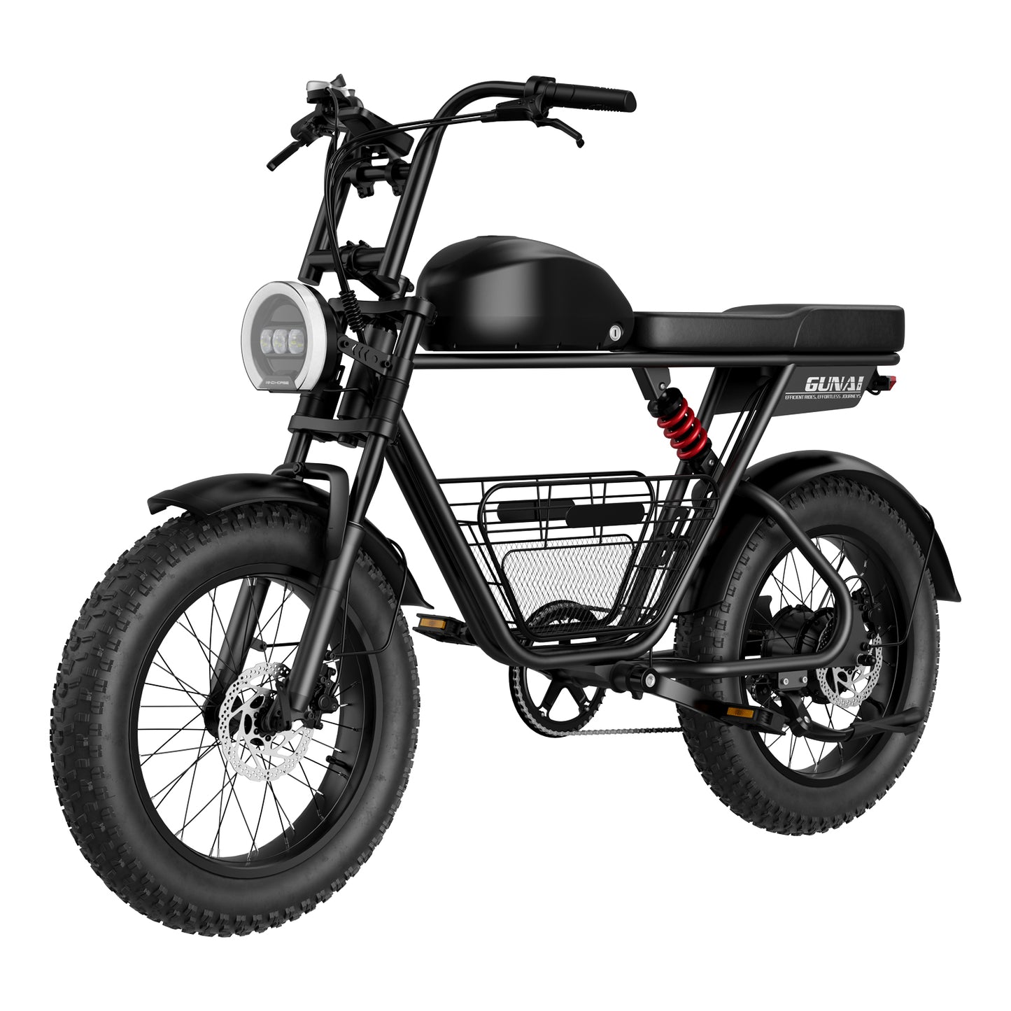 GUNAI-T Electric Bike: 1000W Geared Hub Motor, 48V 21AH Battery, 60-90KM Range, Shimano 7-Speed, Dual Suspension, Hydraulic Disc Brakes, 20x4-inch Tires, 150KG Load Capacity, LED Display