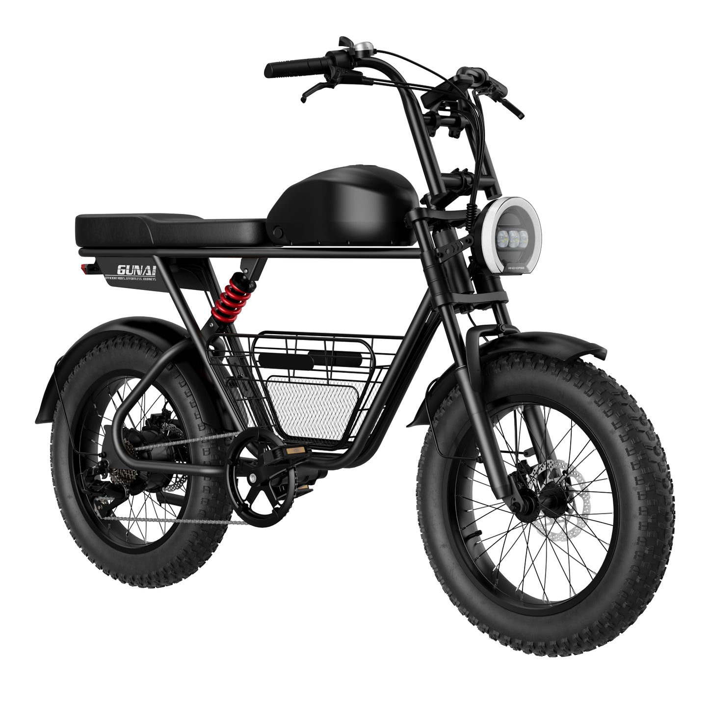 GUNAI-T Electric Bike: 1000W Geared Hub Motor, 48V 21AH Battery, 60-90KM Range, Shimano 7-Speed, Dual Suspension, Hydraulic Disc Brakes, 20x4-inch Tires, 150KG Load Capacity, LED Display