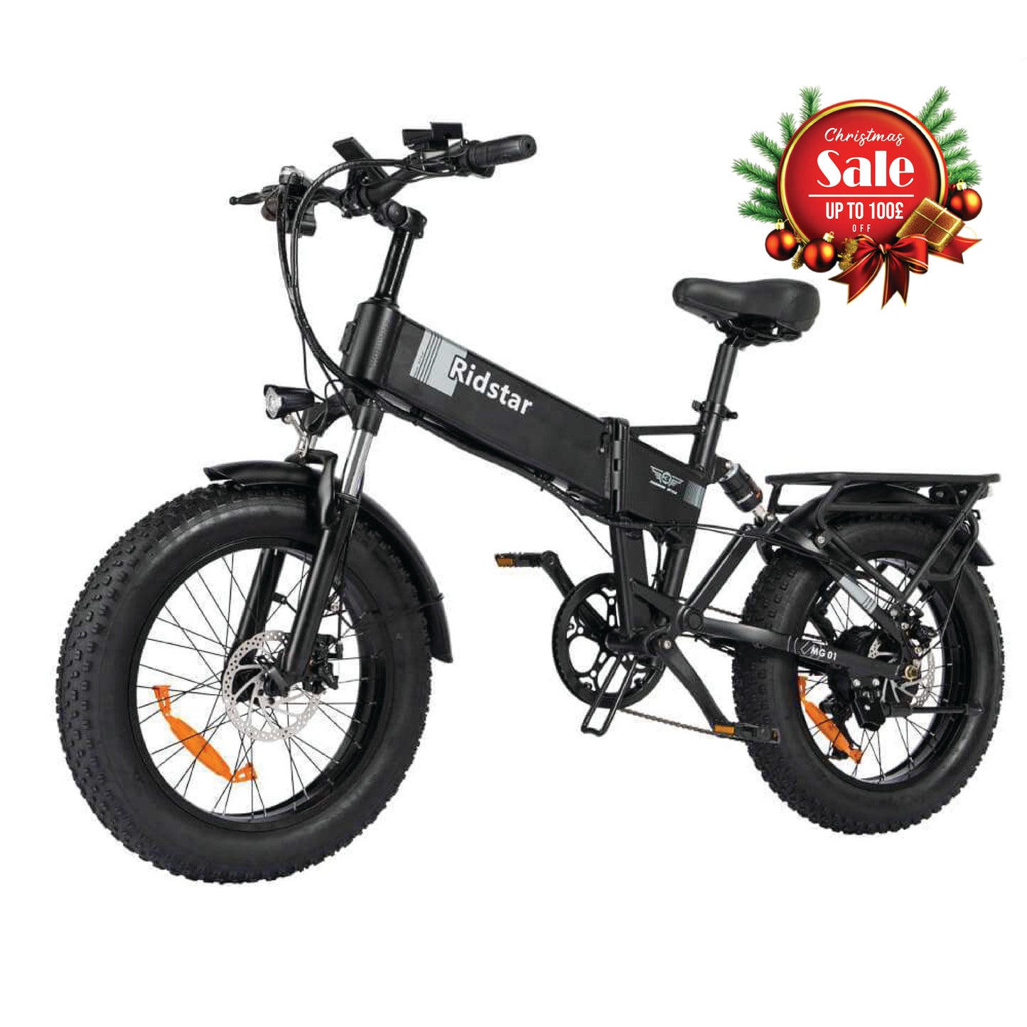 Ridstar H20 Foldable Electric Bike - 1000W, Dual Suspension, 20" Fat Tires