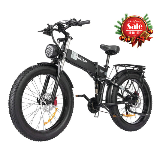 Ridstar H26 Pro Foldable Electric Bike - 1500W, Dual Suspension, 26" Fat Tires